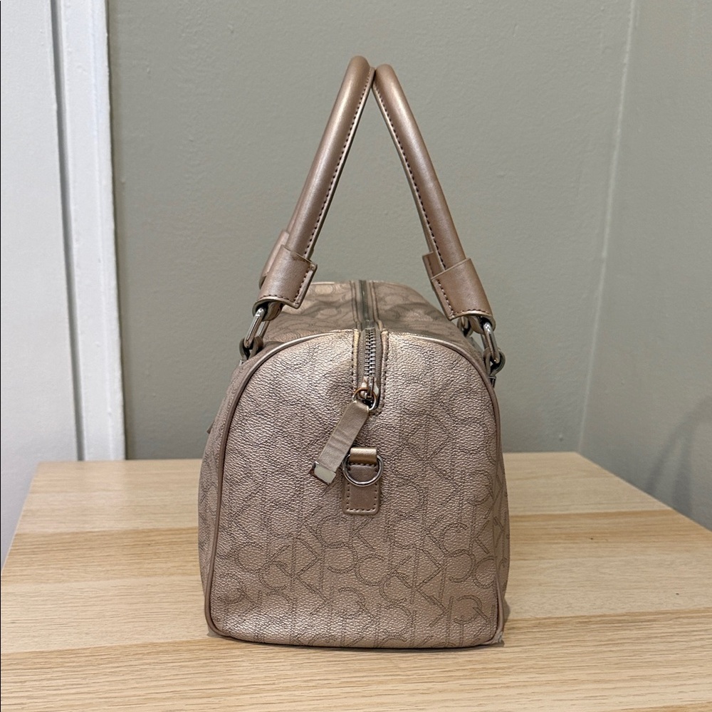 Calvin Klein Metallic Taupe Leather Satchel with Shoulder Strap/ Excellent - Picture 5 of 16